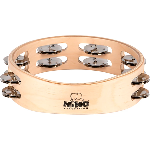 Nino Double Row Wood Tambourine, Natural 8 in.
