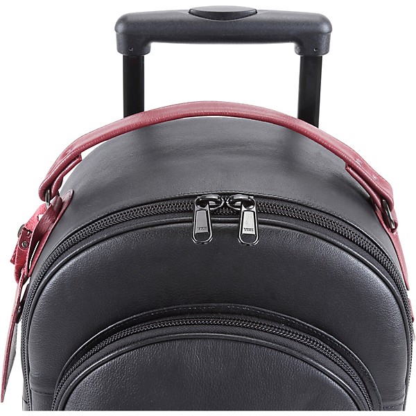 Designer Compact Triple Trumpet Wheelie Black Leather with Burgundy Leather Trim