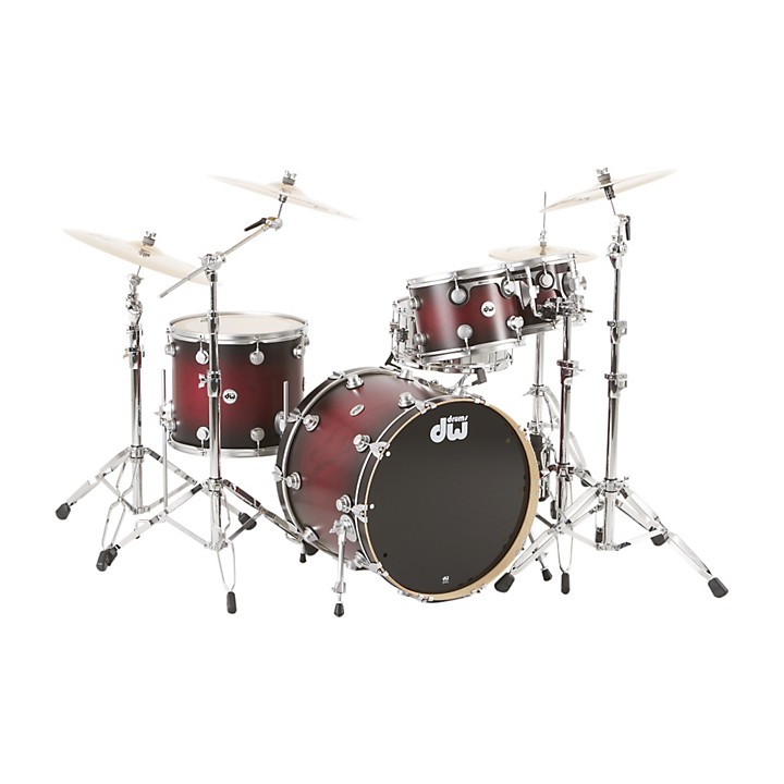 DW Collector's Series Satin Specialty 4 Piece Shell Pack Twisted Cherry to Black Burst Satin Chrome Hardware