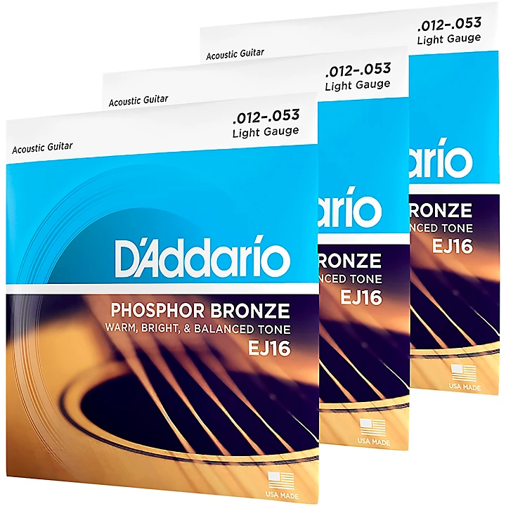EJ16 3D Phosphor Bronze Light Acoustic Guitar Strings 3 Pack