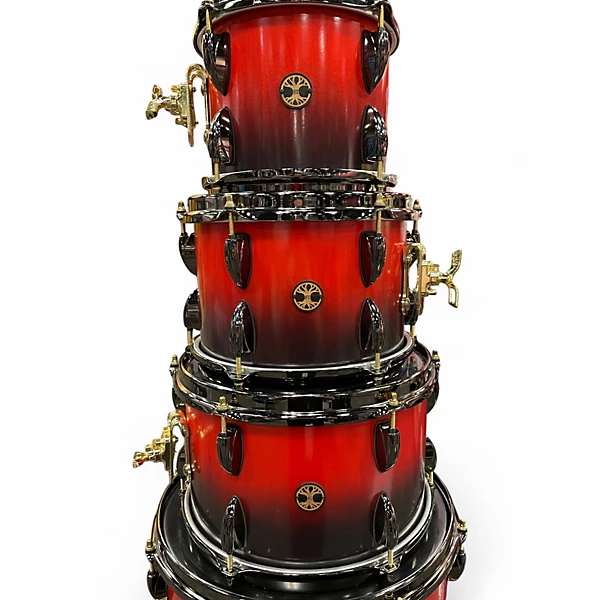 Philly Drum Co Used 2022 Philly Drum Co 6 Piece Custom Stave Maple Kit Red to Black Fade Drum Kit.gc