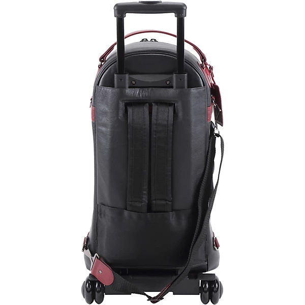 Designer Compact Triple Trumpet Wheelie Black Leather with Burgundy Leather Trim