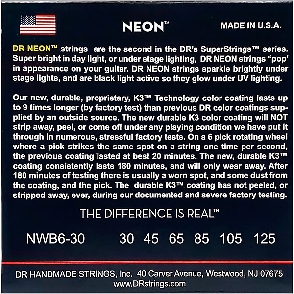 Hi Def NEON White Coated Medium 6 String Bass Strings