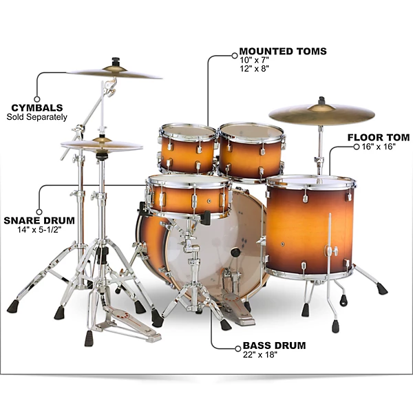 Pearl Decade Maple 5 Piece Shell Pack With 22 Bass Drum Level 1 Classic Satin Amburst J32706004007000.gc