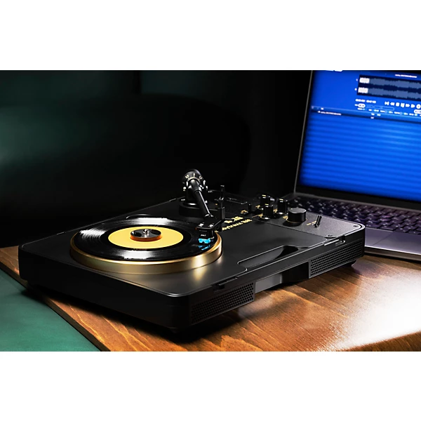 handytraxx 1bit High Resolution Portable Record Player with NuTube Black Gold