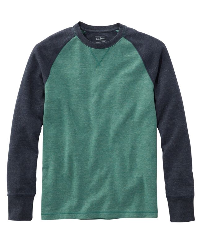 Men's Washed Cotton Double-Knit Crewneck, Slightly Fitted Long-Sleeve Colorblock