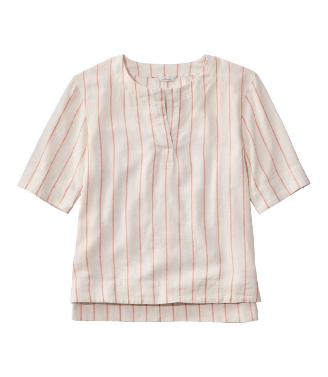 Women's Signature Linen-Blend Splitneck Shirt, Short-Sleeve