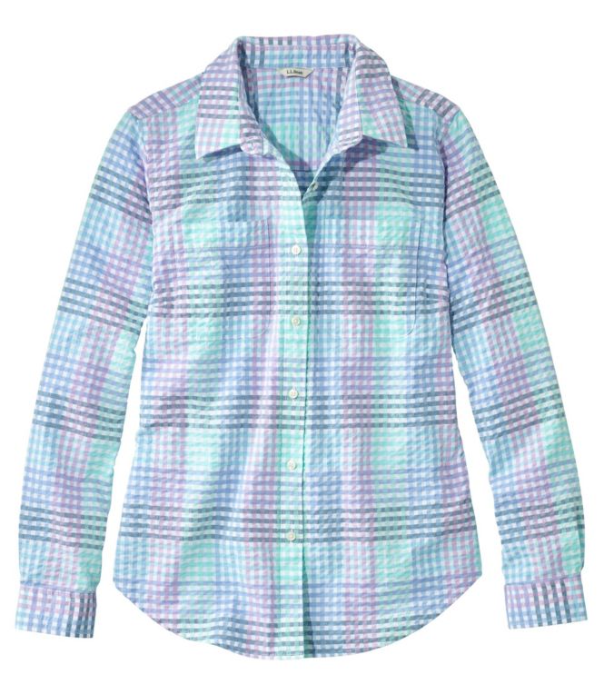 Women's Vacationland Seersucker Shirt, Long-Sleeve Plaid