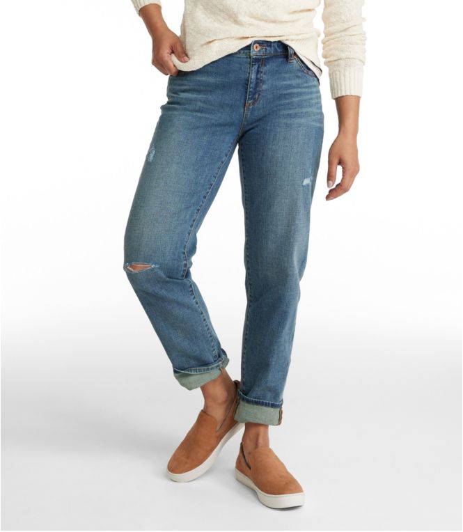 Women's Signature Organic Denim Boyfriend Jeans, Low-Rise Straight-Leg
