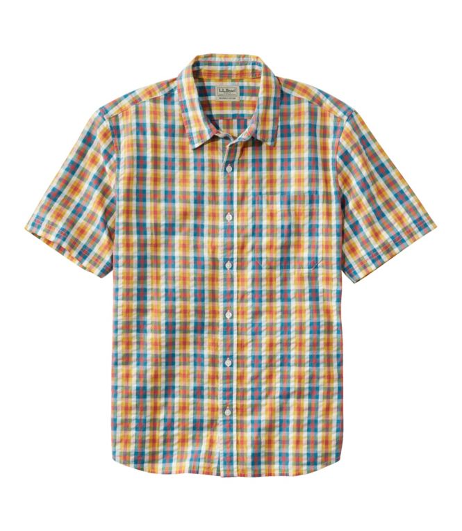 Men's Organic Cotton Seersucker Shirt, Short-Sleeve, Slightly Fitted, Plaid