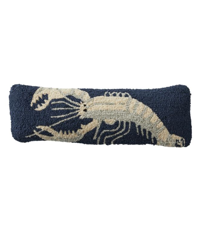 Wool Hooked Throw Pillow, White Lobster, 8