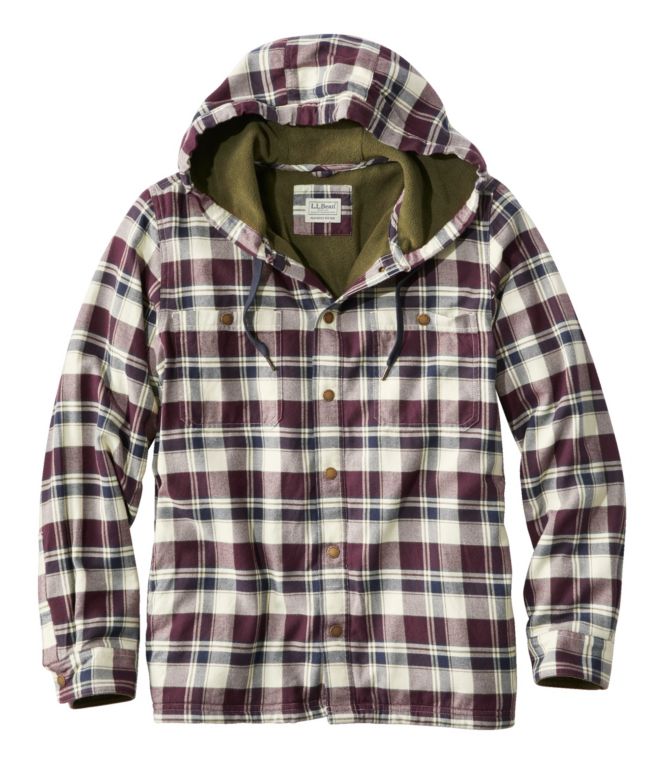 Men's Fleece-Lined Flannel Shirt, Hooded Snap Front, Slightly Fitted