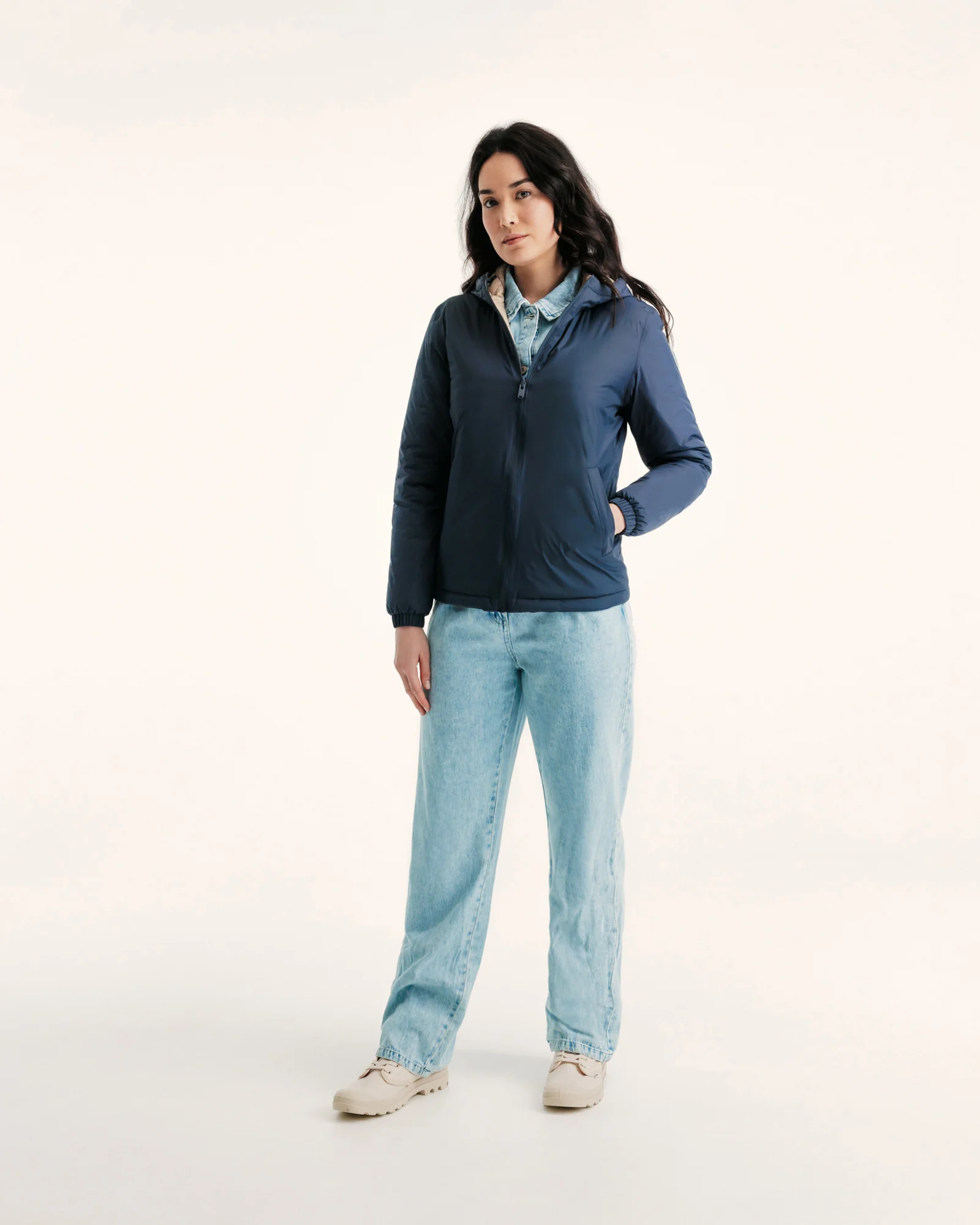 Down jacket reversible hooded Ultralight Marine/Beige Bangkok 2.0