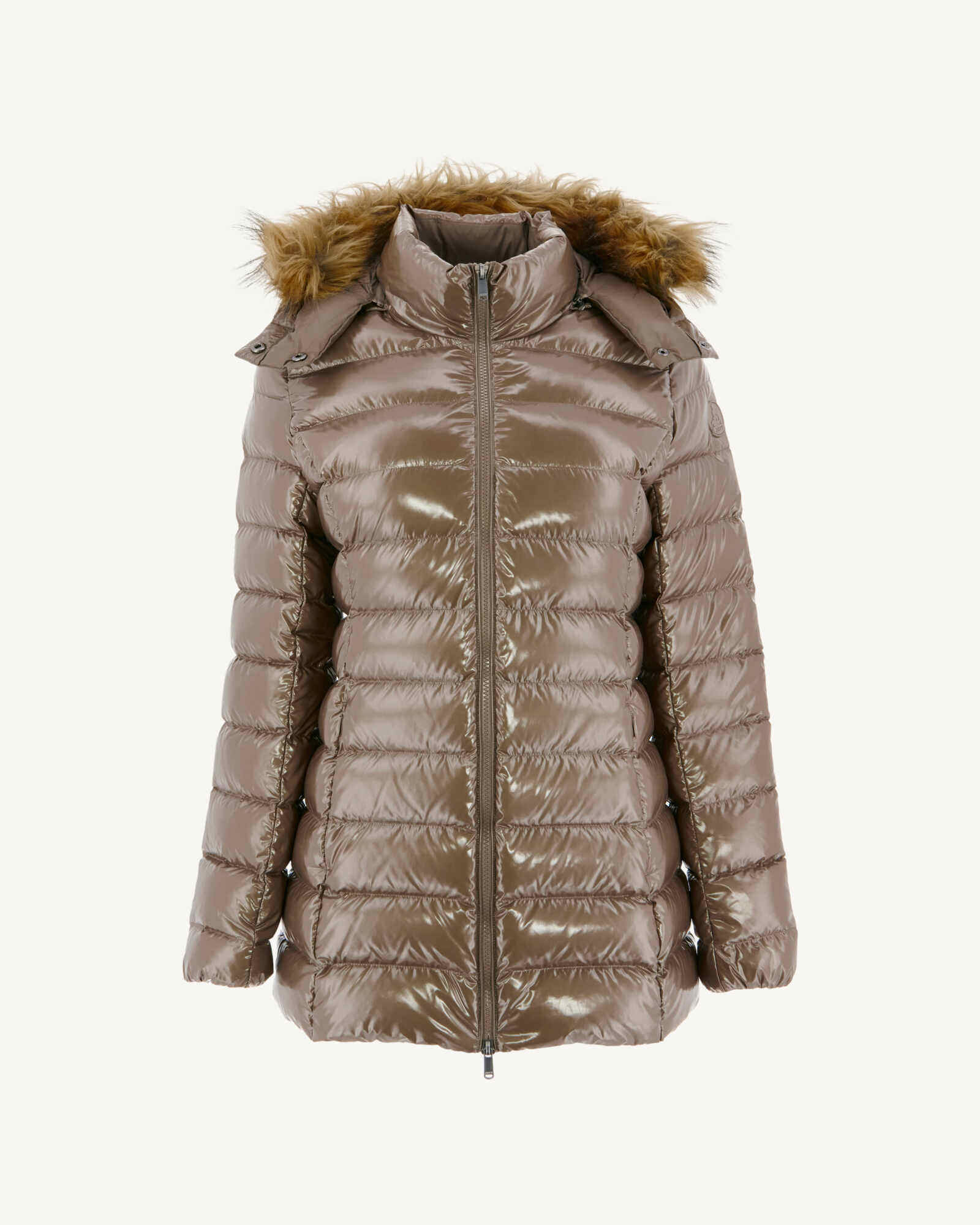 Down jacket mid-long lacquered Grand Froid Taupe Perle