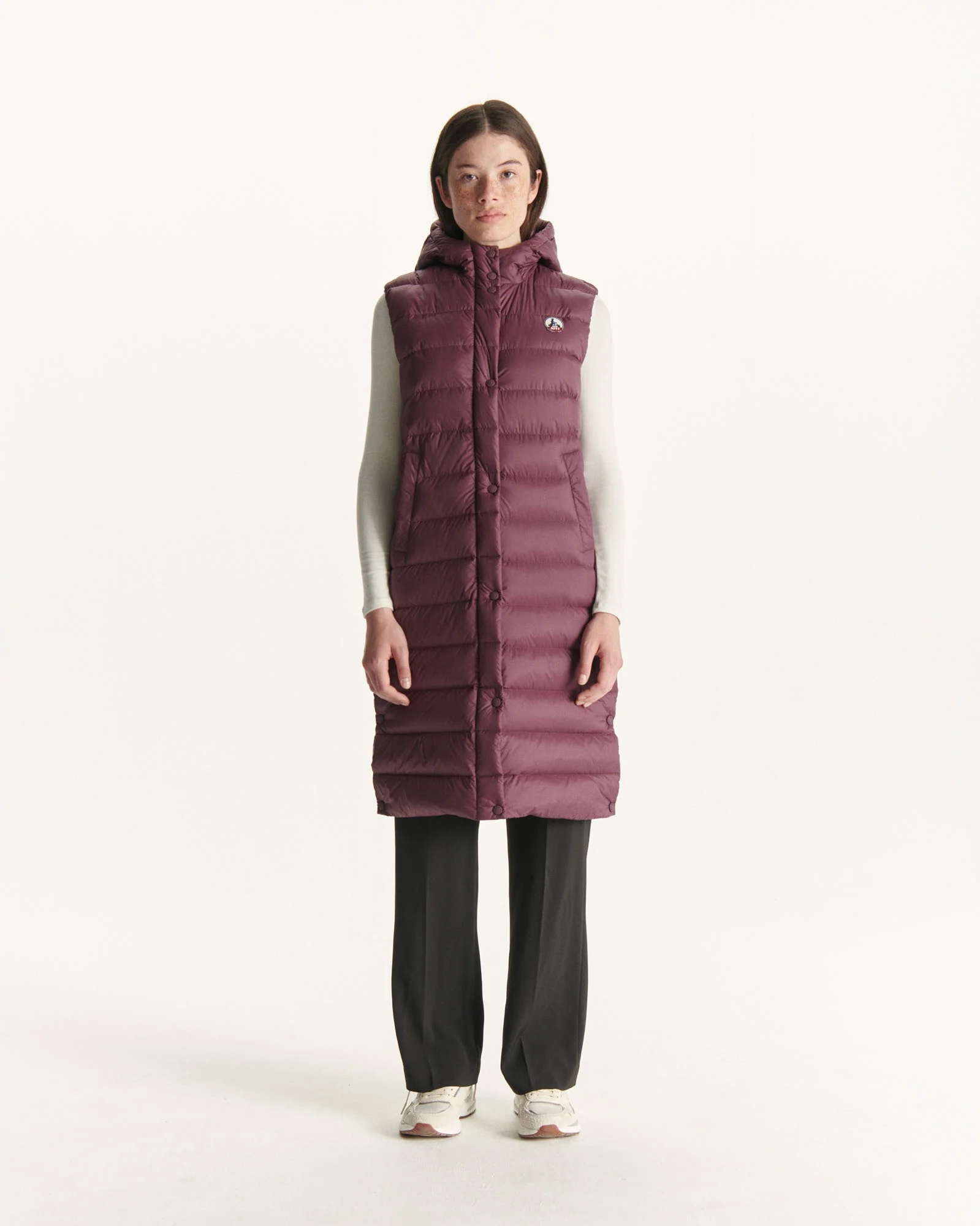 Down jacket long straight hooded Aubergine Lola