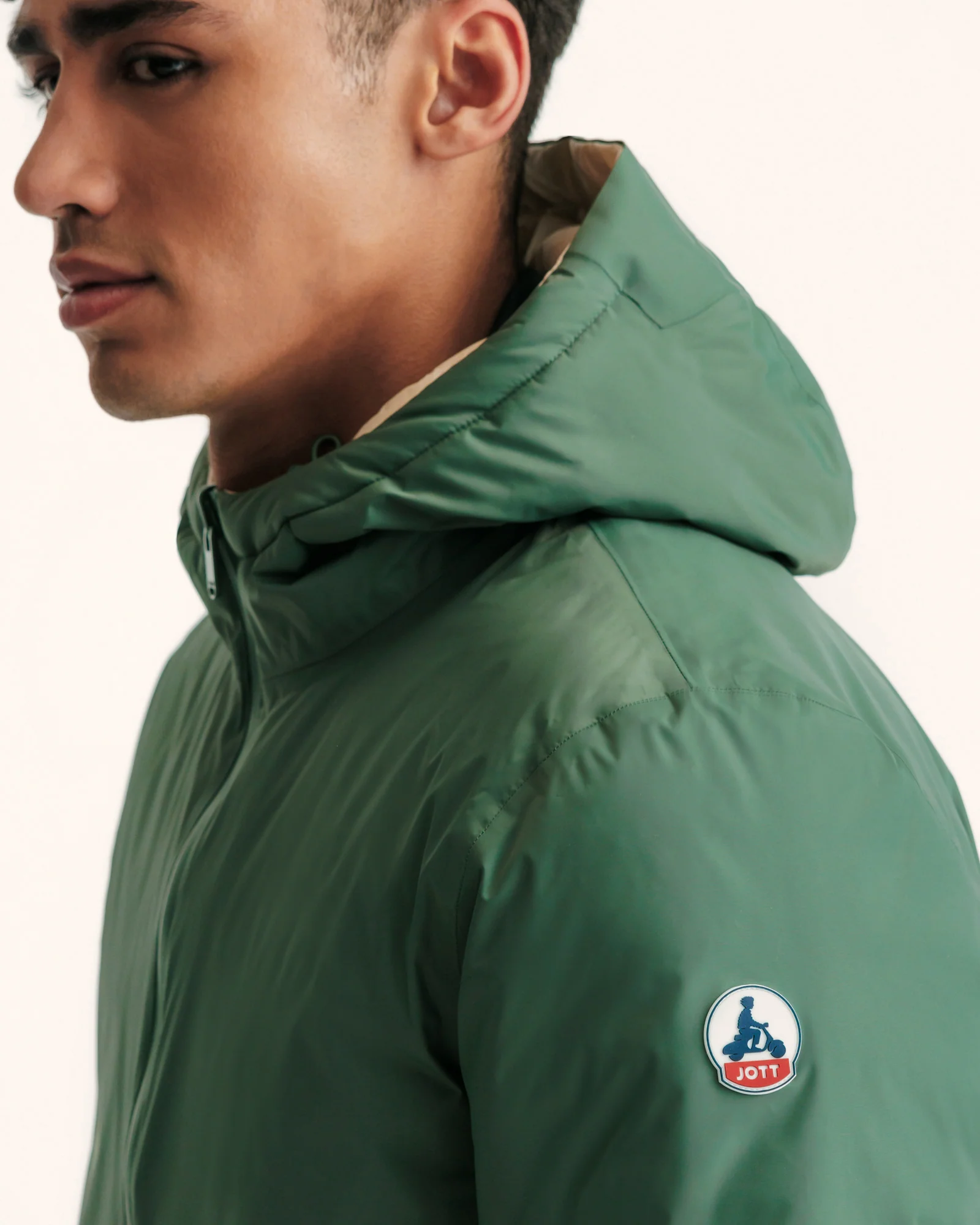 Down jacket reversible hooded Celadon green/Argile Bergen 2.0