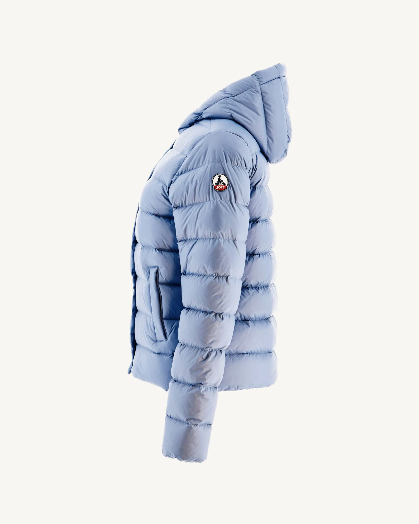 Down jacket straight hooded faded blue Jane