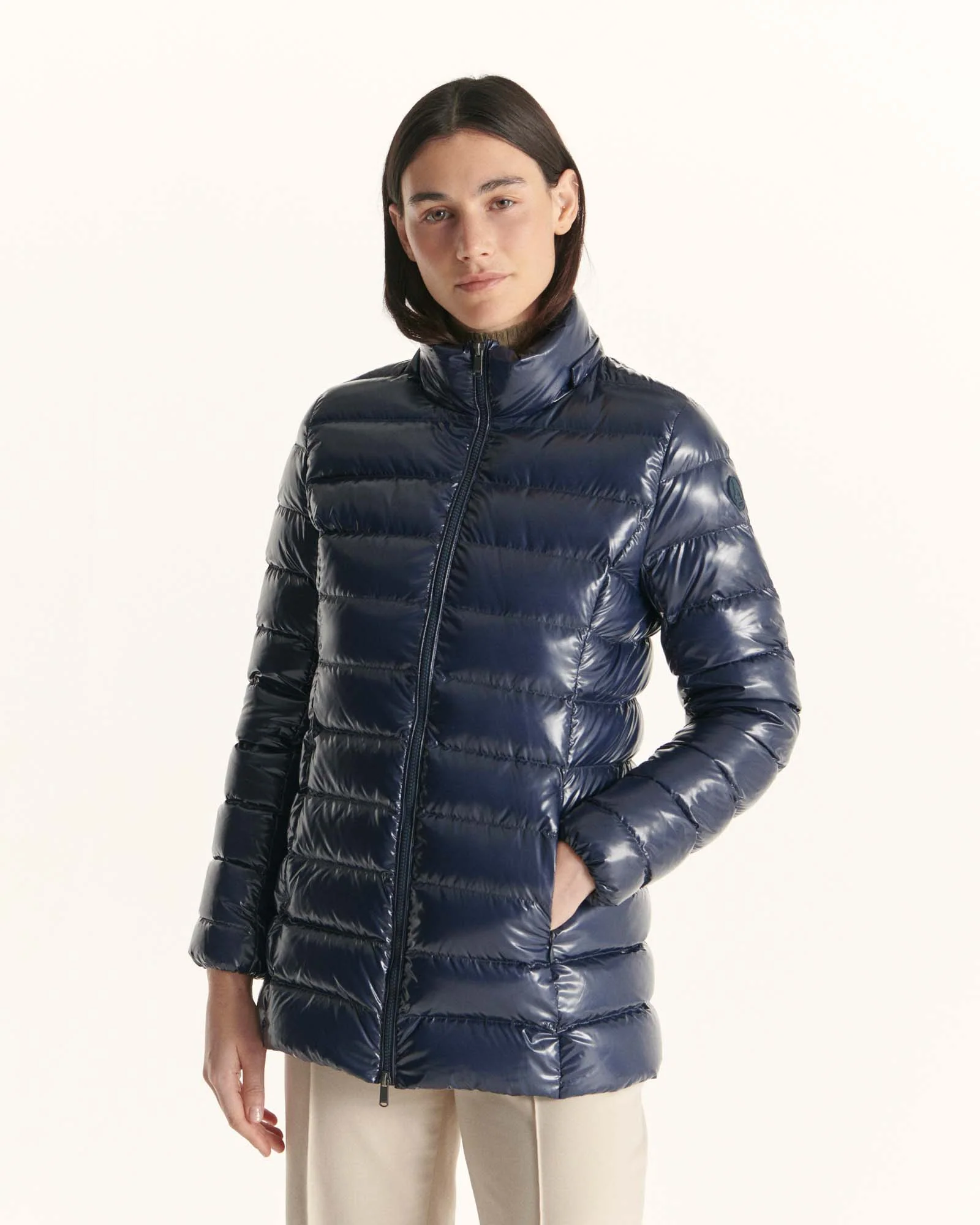 Down jacket mid-long lacquered Grand Froid Taupe Perle