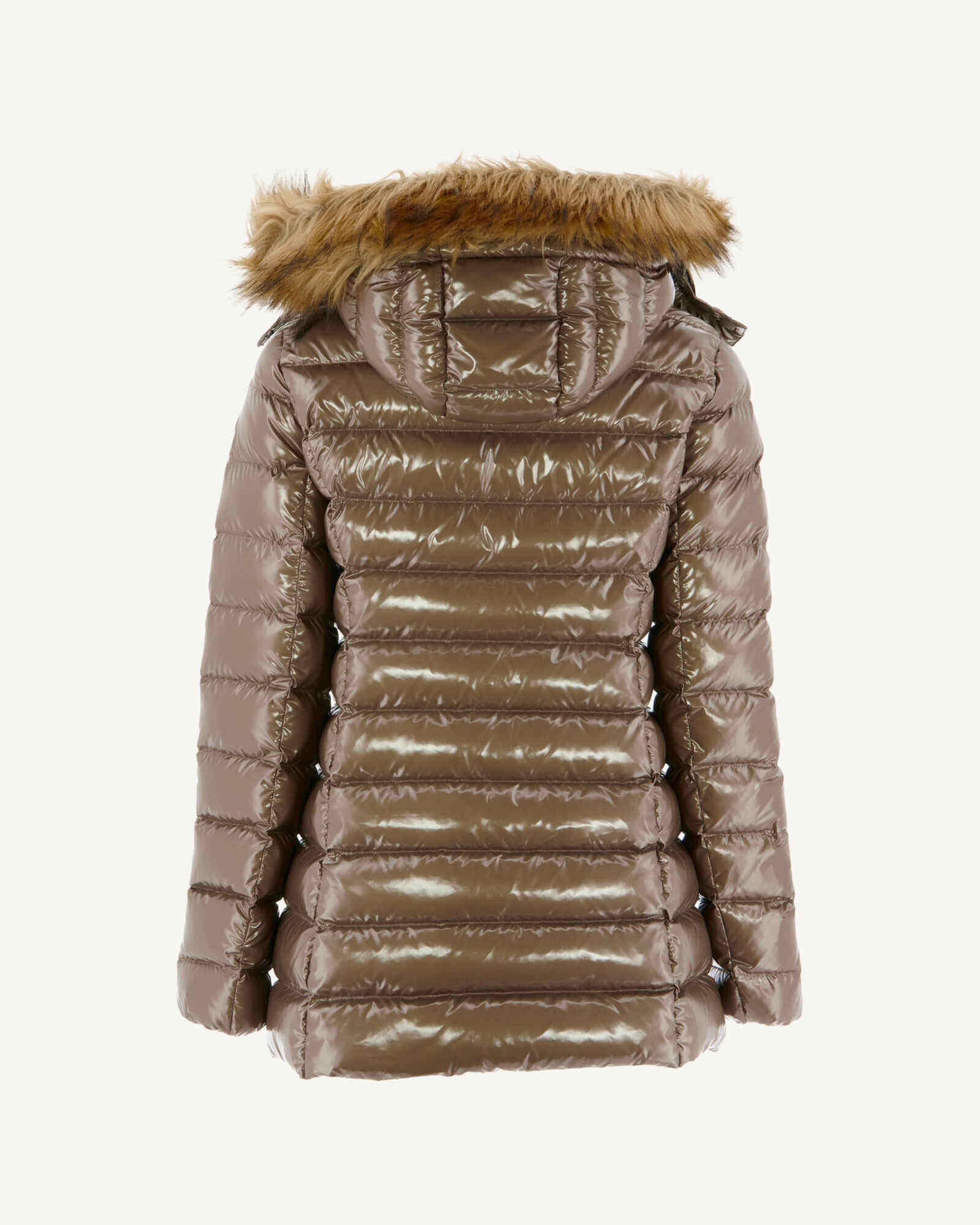 Down jacket mid-long lacquered Grand Froid Taupe Perle