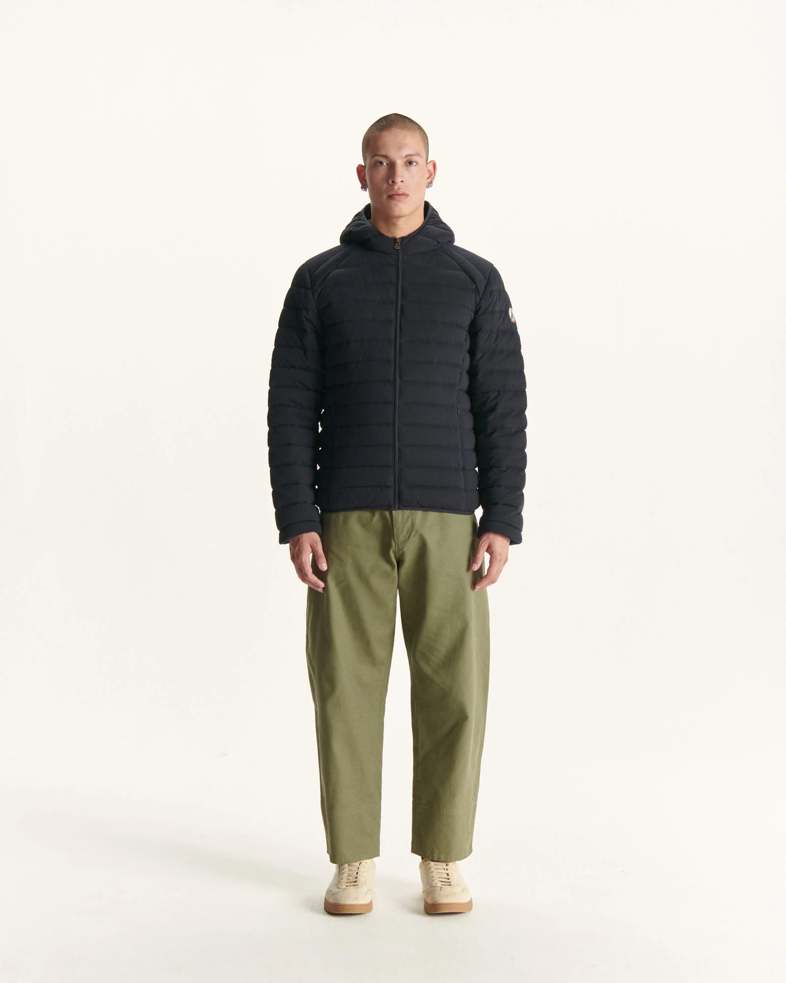 Navy Nico hooded jersey puffer jacket