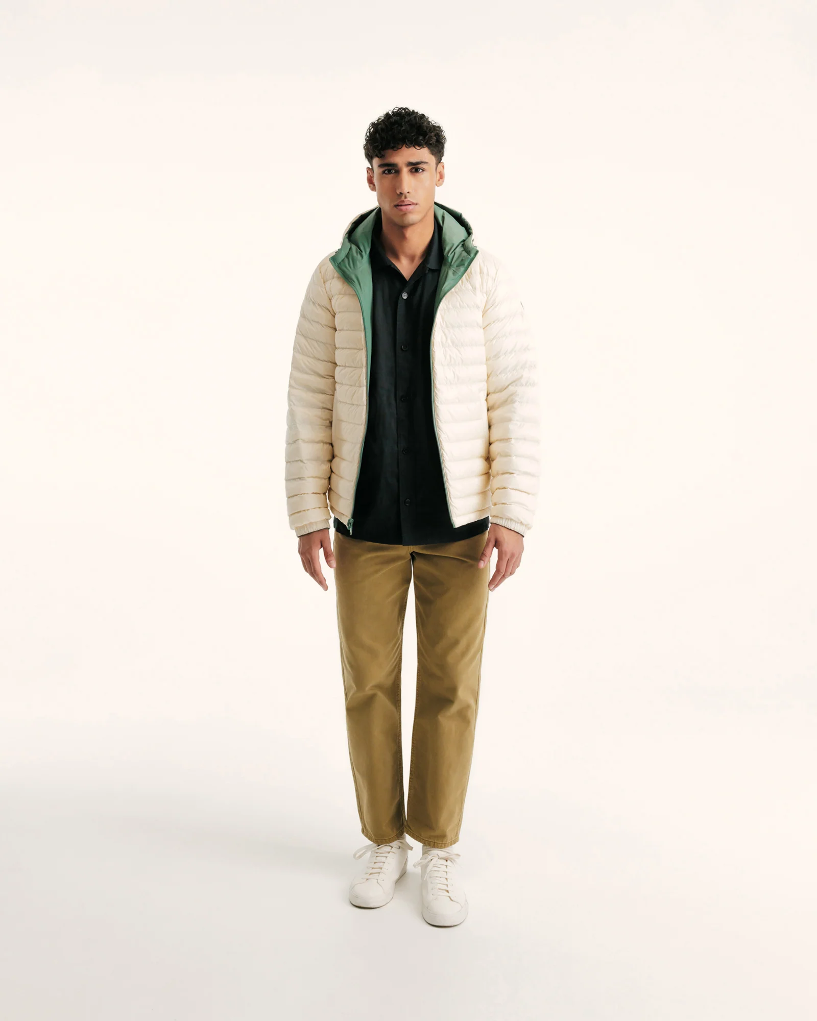 Down jacket reversible hooded Celadon green/Argile Bergen 2.0