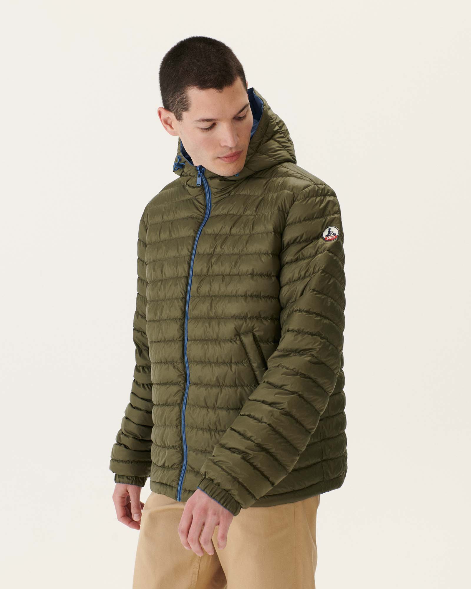 Reversible hooded puffer jacket Denim blue/Army Bergen