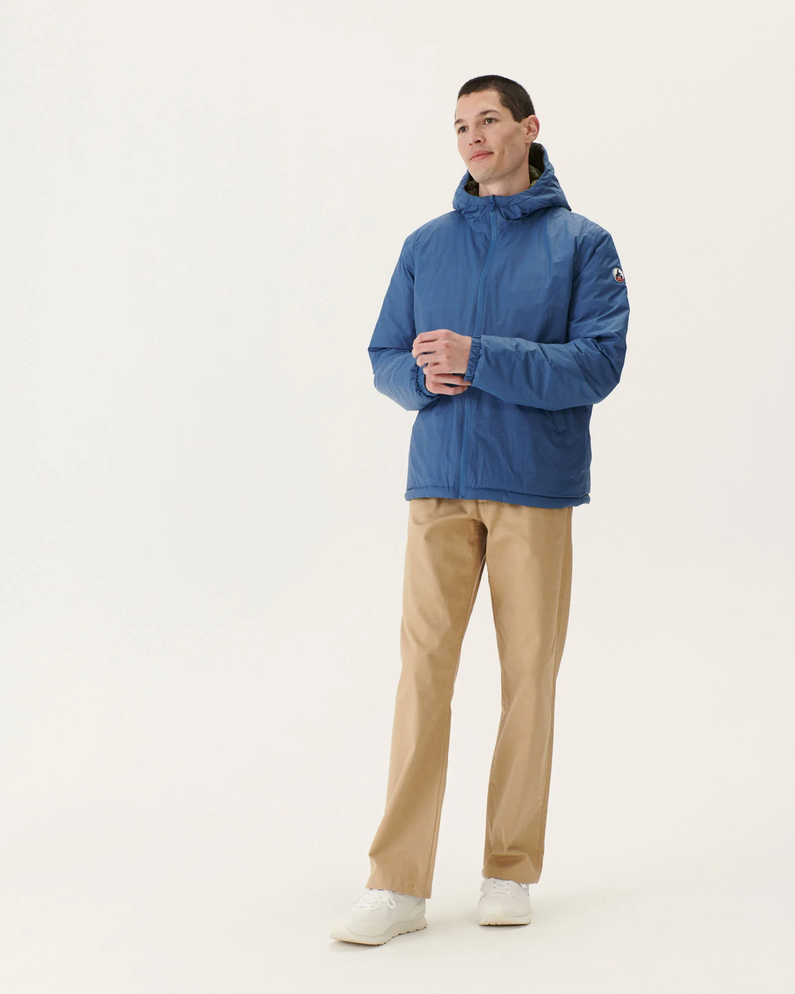 Reversible hooded puffer jacket Denim blue/Army Bergen