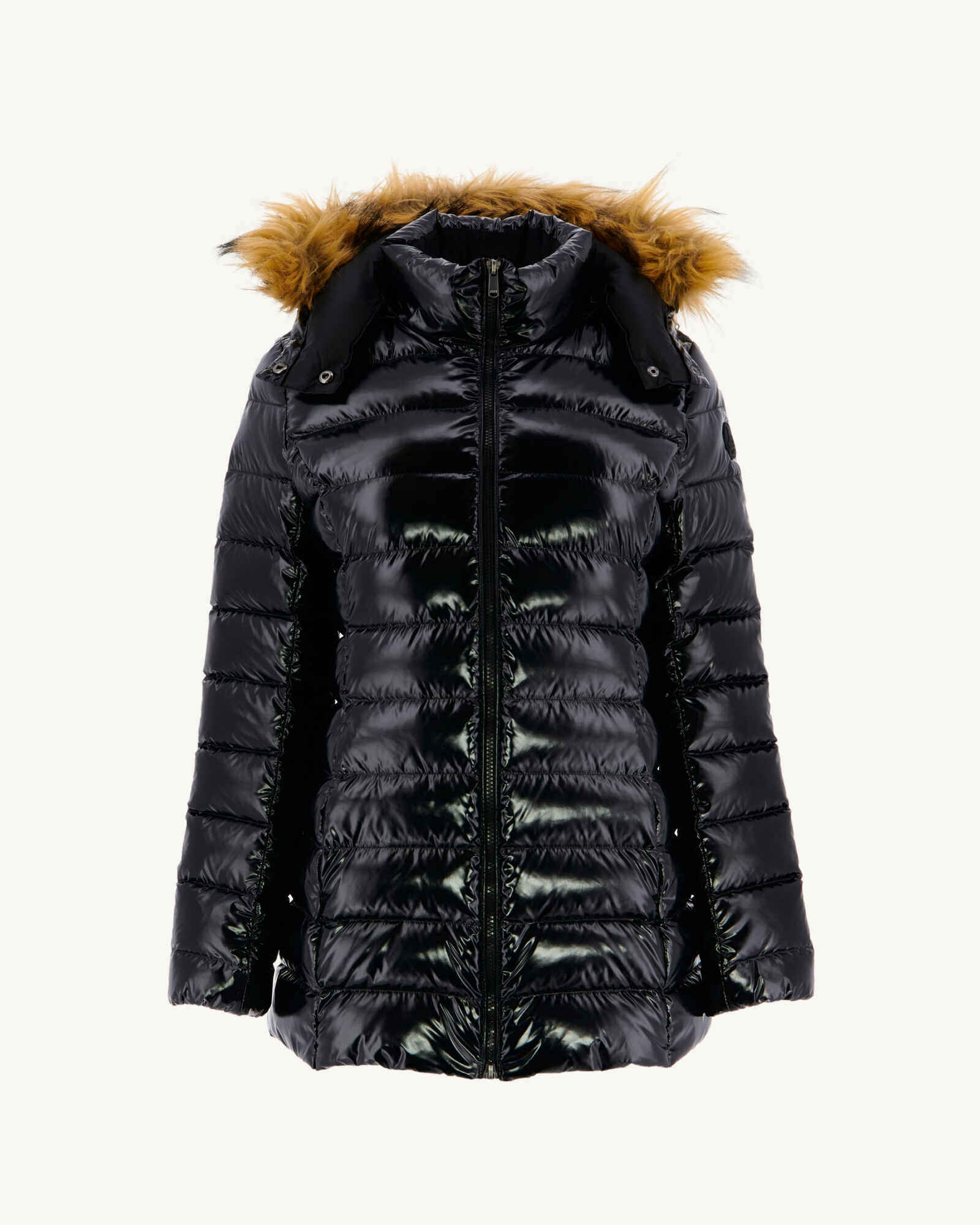 Down jacket mid-long lacquered Grand Froid Taupe Perle