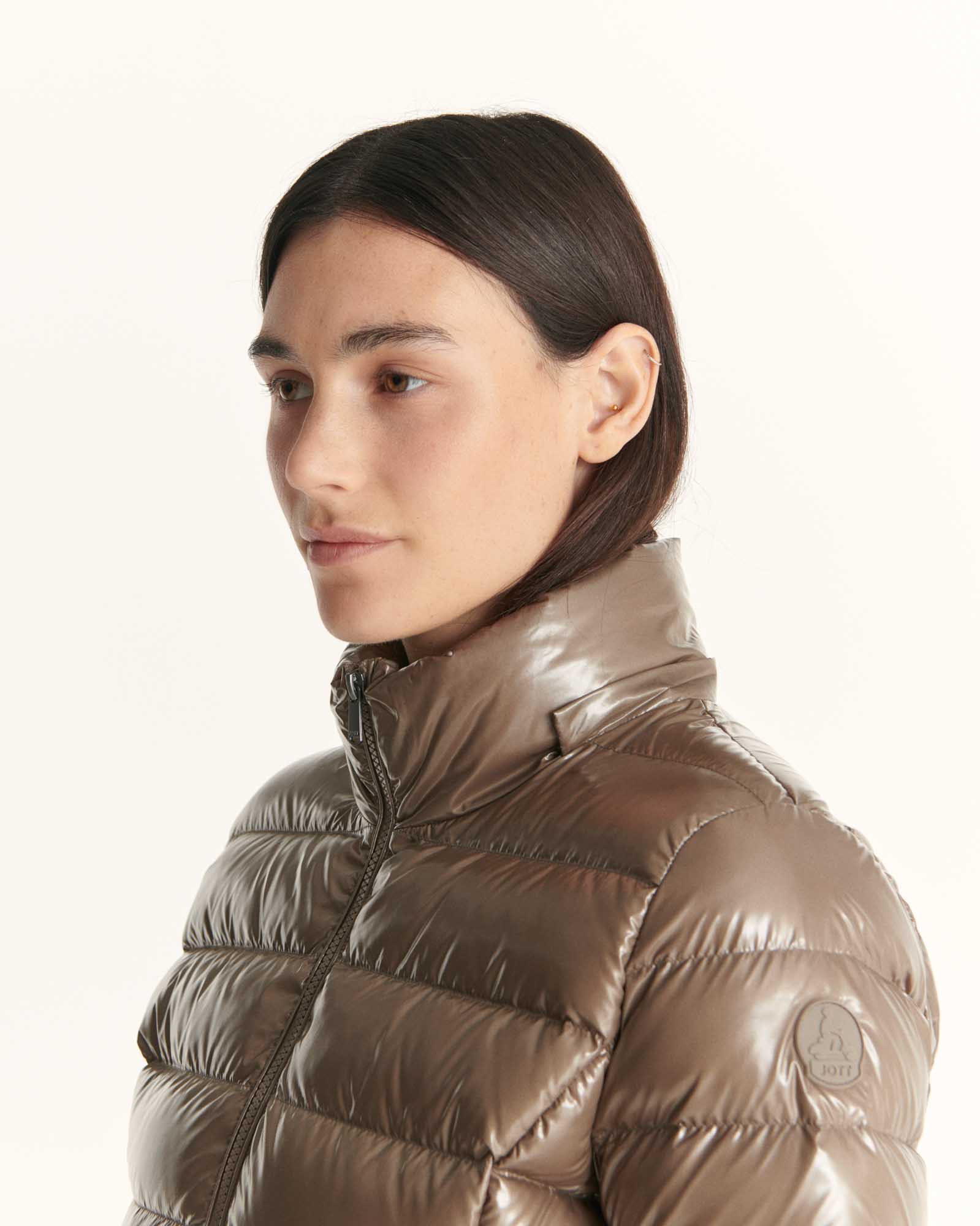 Down jacket mid-long lacquered Grand Froid Taupe Perle