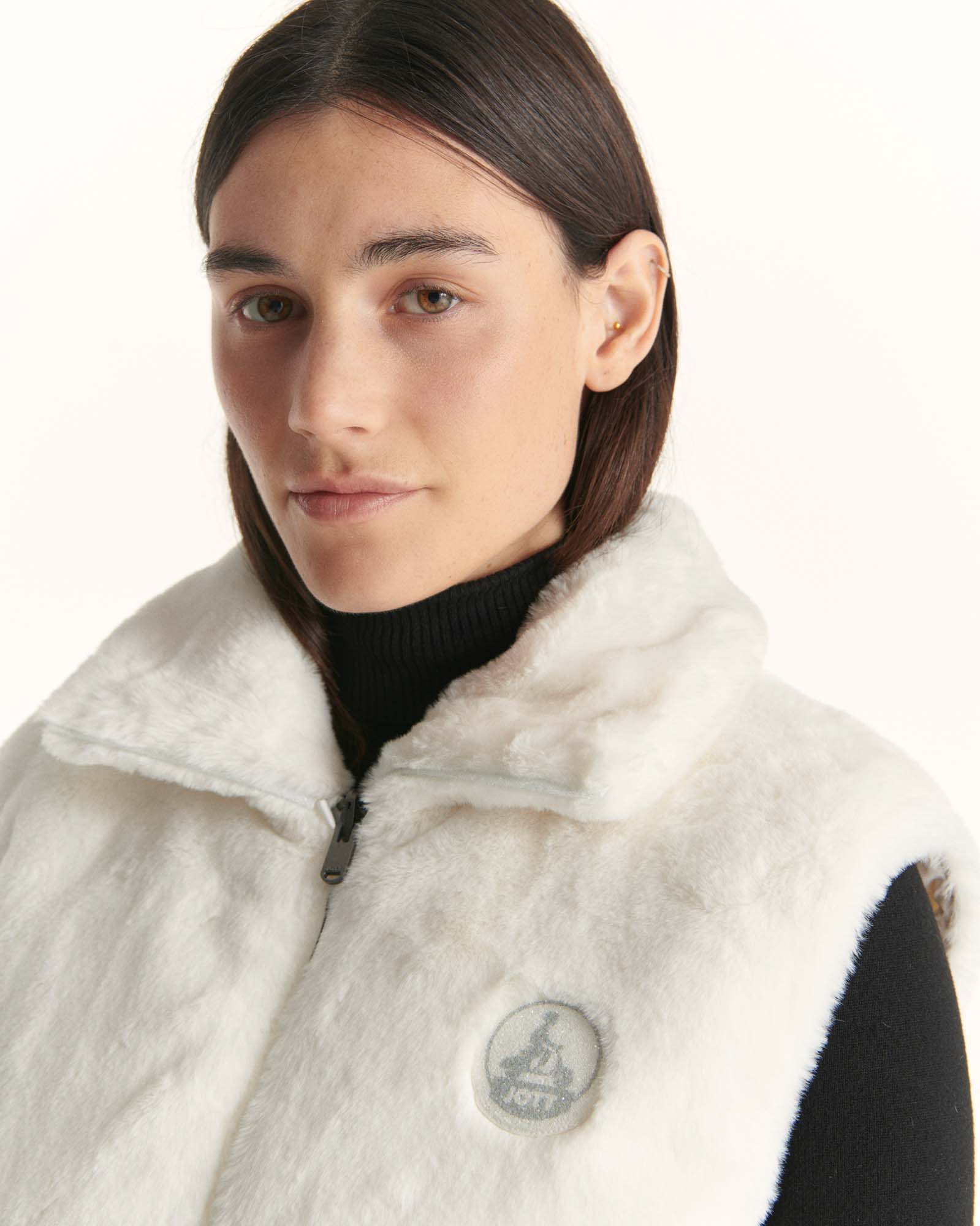 Down jacket with crystals Swarovski®️ sleeveless reversible Grand Froid White Daria