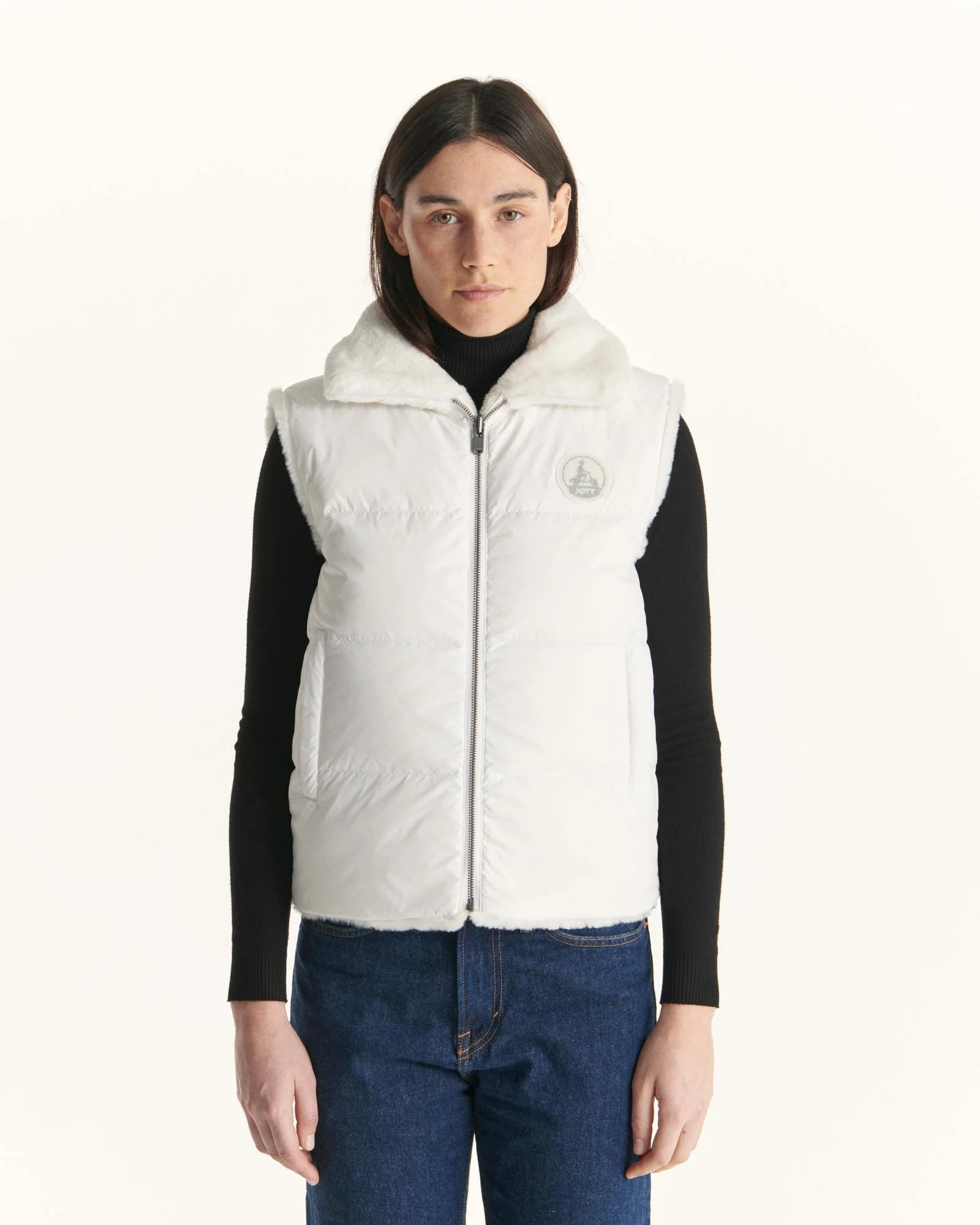 Down jacket with crystals Swarovski®️ sleeveless reversible Grand Froid White Daria