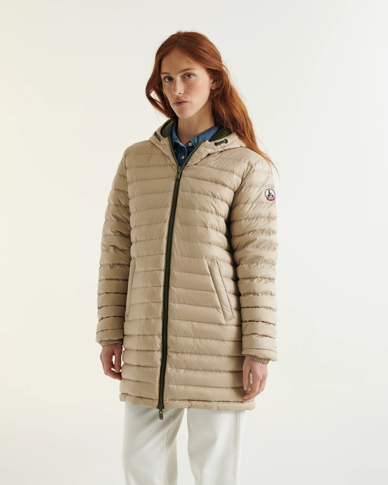 Down jacket long reversible Army/Beige Roma 2.0