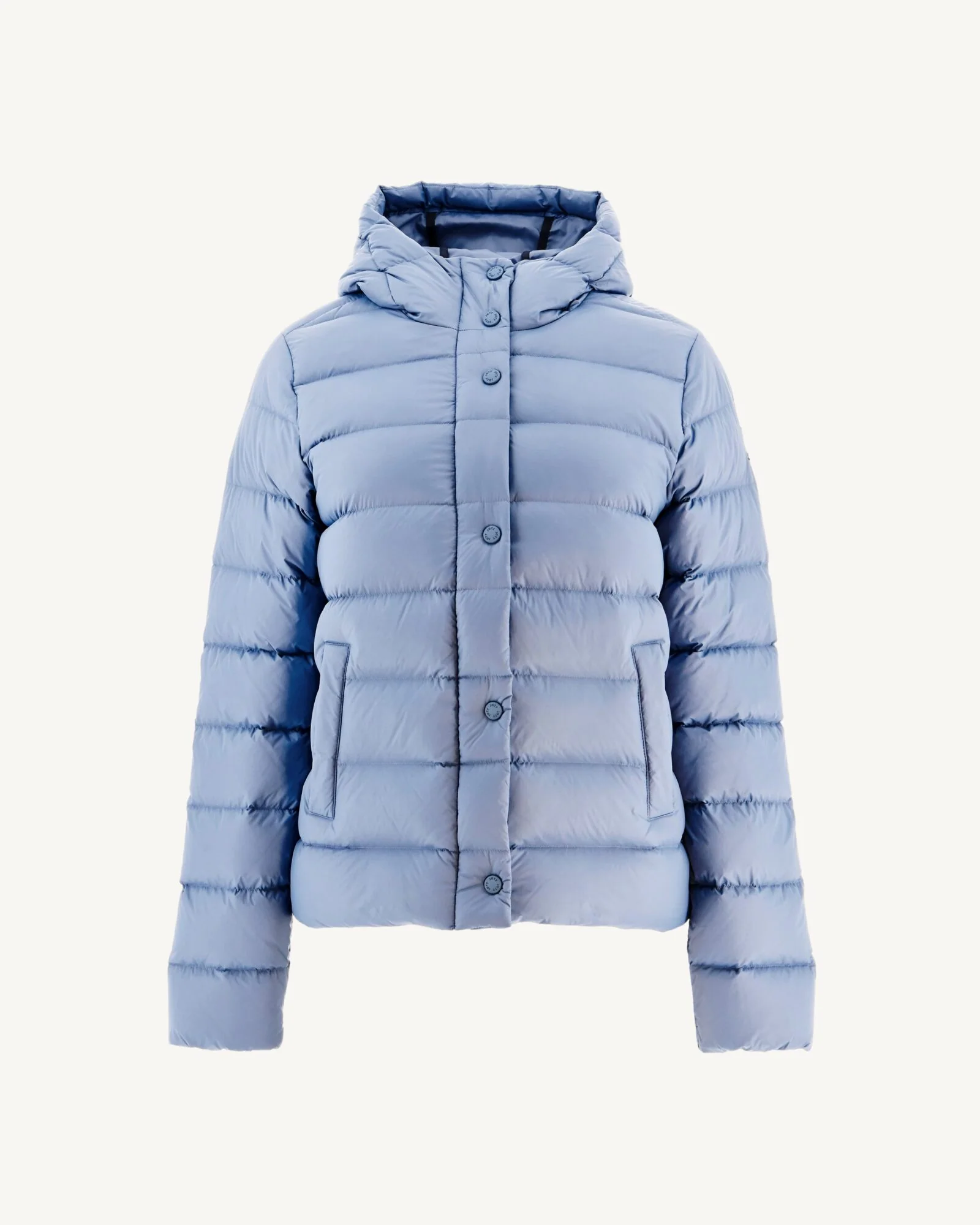 Down jacket straight hooded faded blue Jane