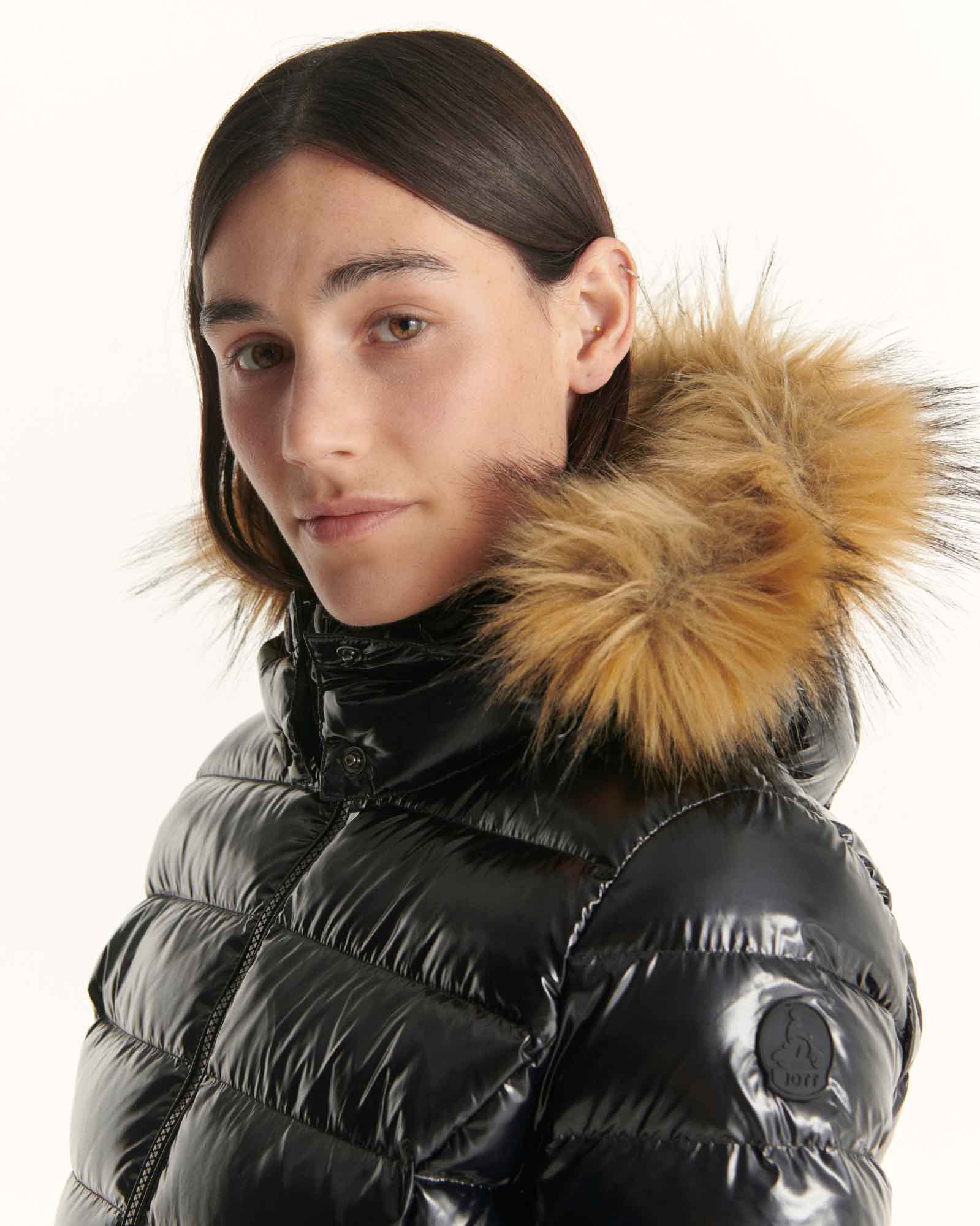Down jacket mid-long lacquered Grand Froid Taupe Perle