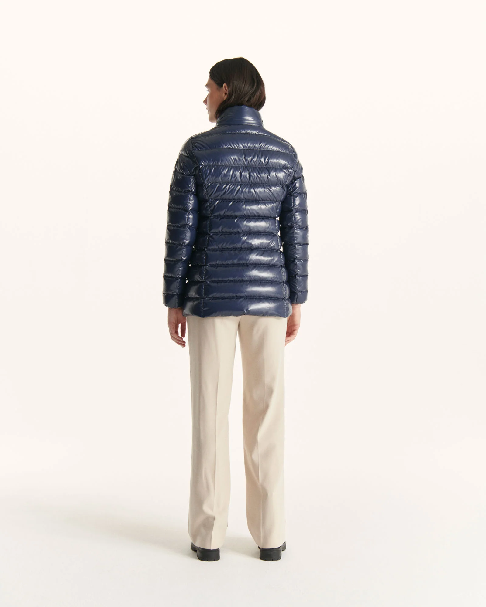 Down jacket mid-long lacquered Grand Froid Taupe Perle