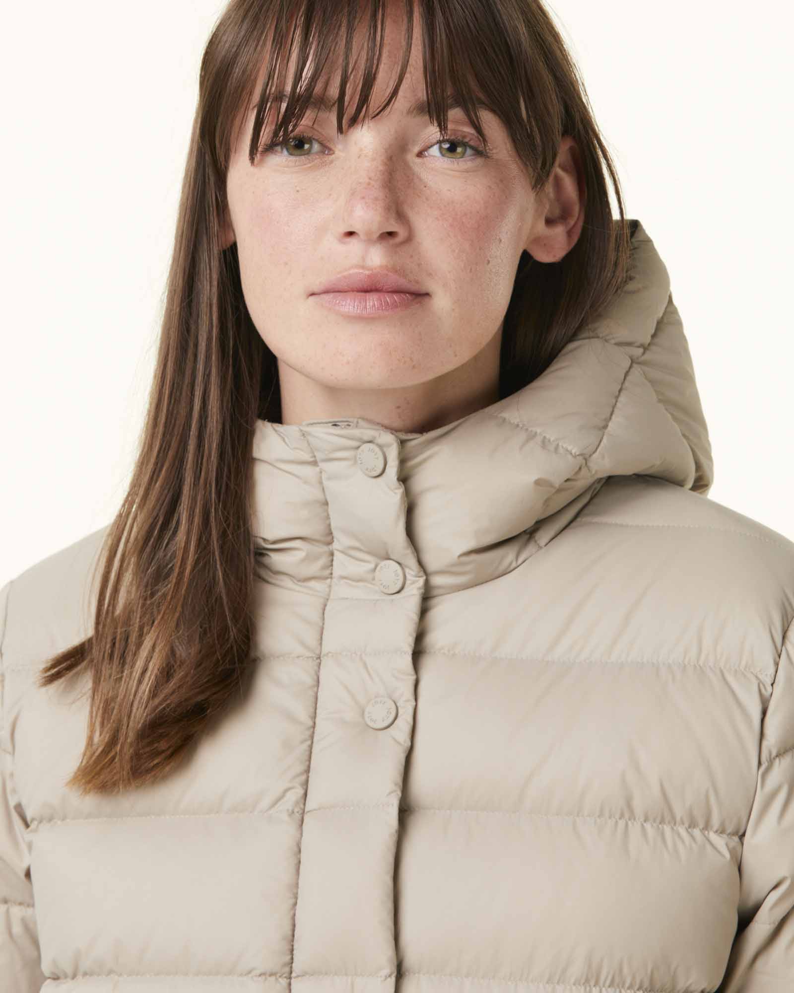 Down jacket straight hooded faded blue Jane