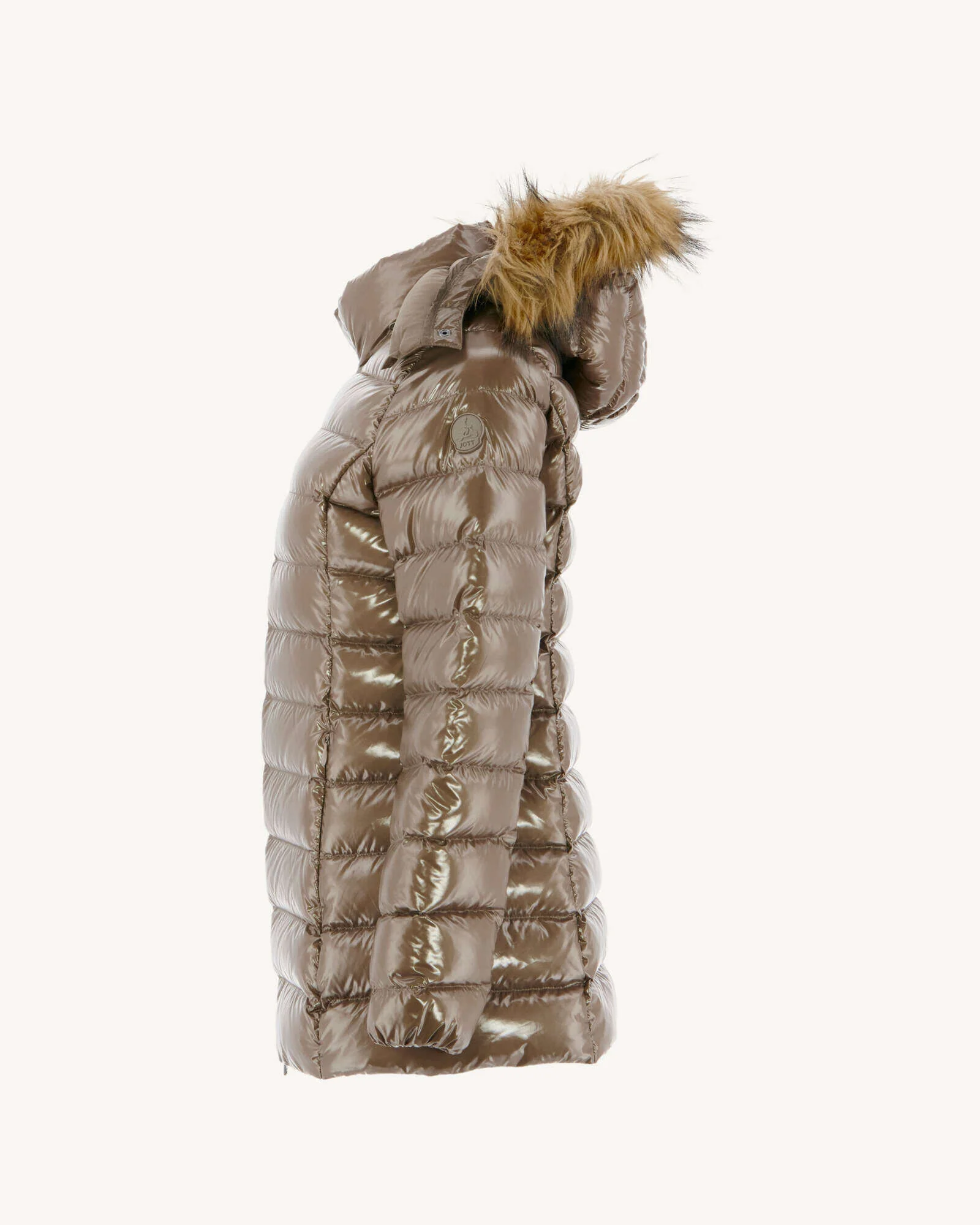 Down jacket mid-long lacquered Grand Froid Taupe Perle