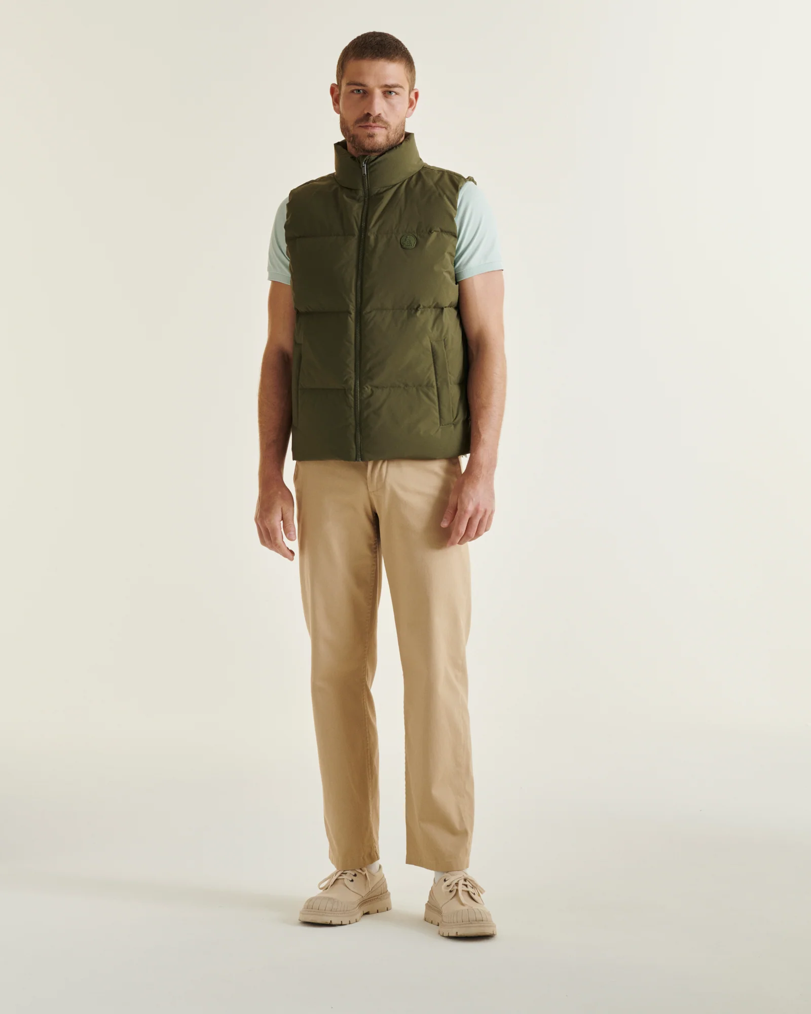 Down jacket mixed sleeveless 'Puffer' spirit Celadon green Nagano