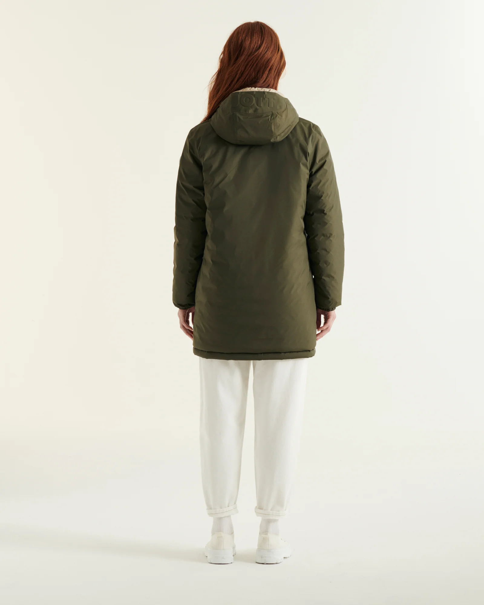 Down jacket long reversible Army/Beige Roma 2.0