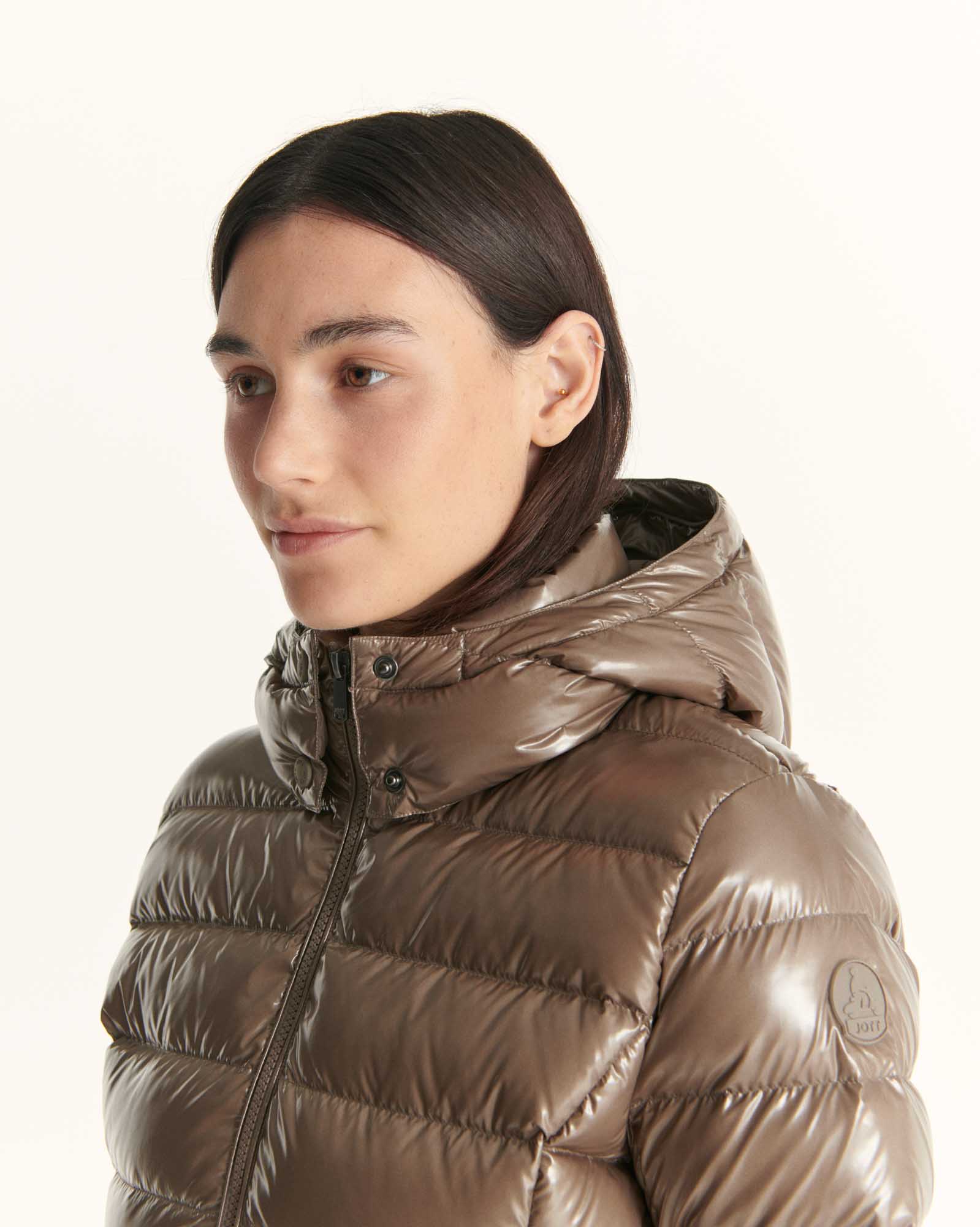 Down jacket mid-long lacquered Grand Froid Taupe Perle