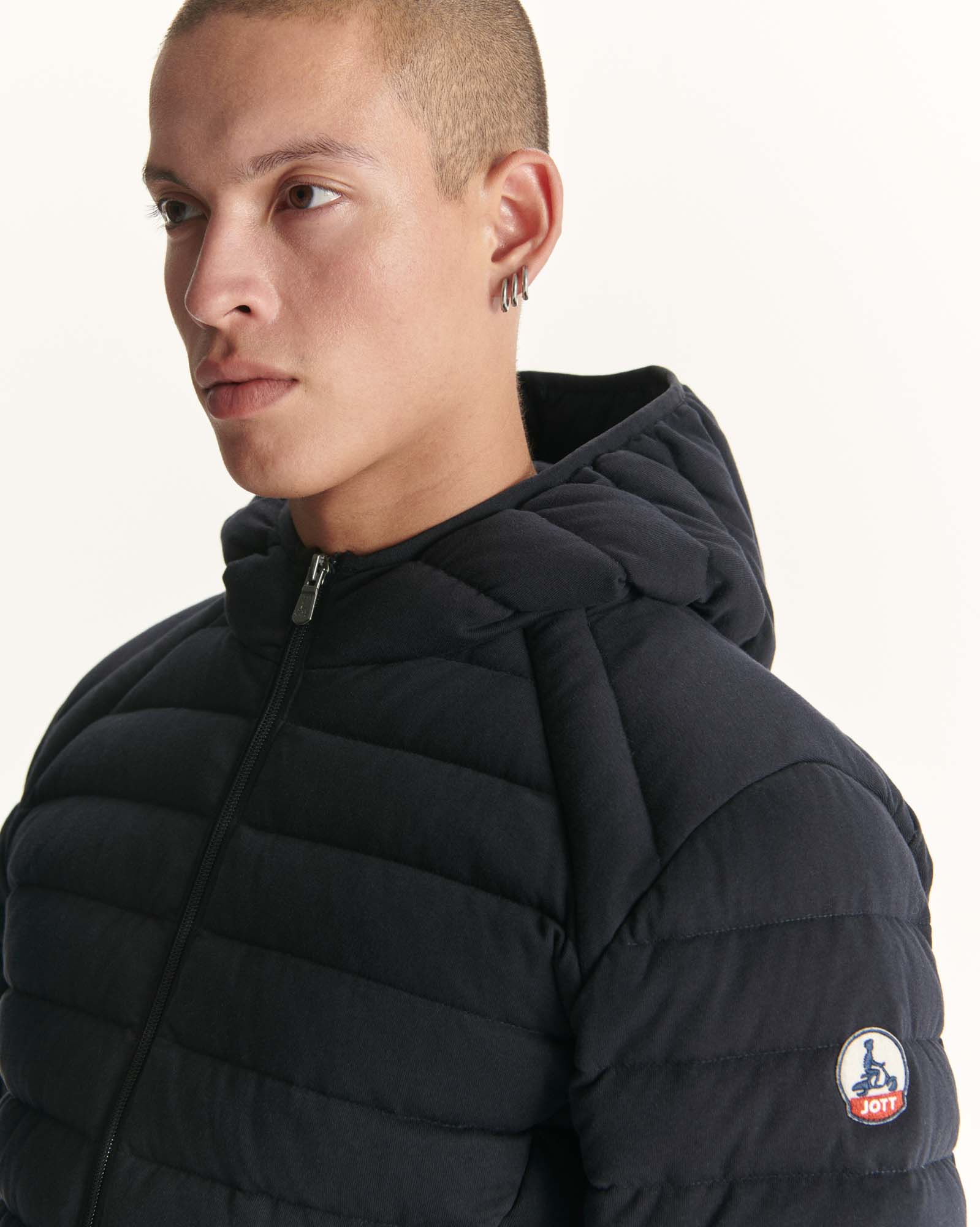 Navy Nico hooded jersey puffer jacket