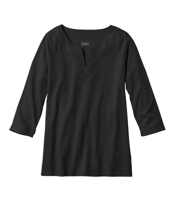 Women's Pima Cotton Tunic, Three-Quarter-Sleeve Splitneck