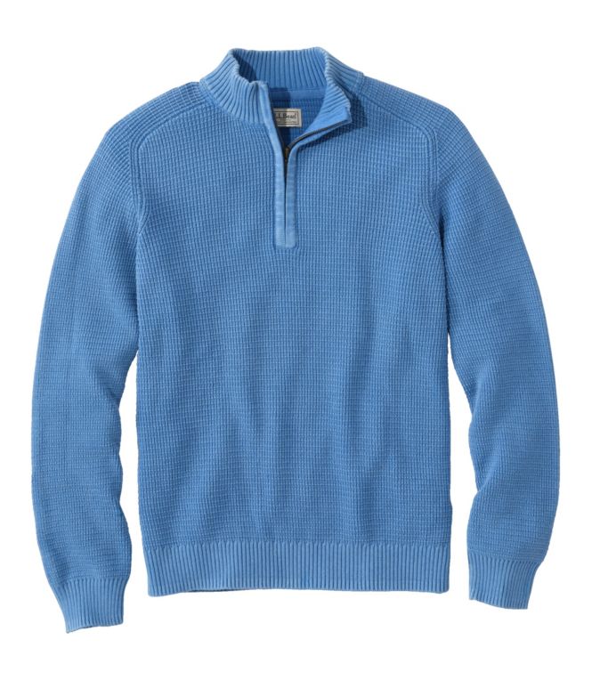 Men's Textured Washed Cotton Sweaters, Quarter-Zip