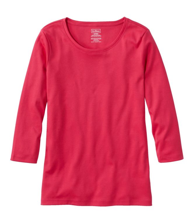 Women's Pima Cotton Shaped Tee, Three-Quarter-Sleeve Jewelneck