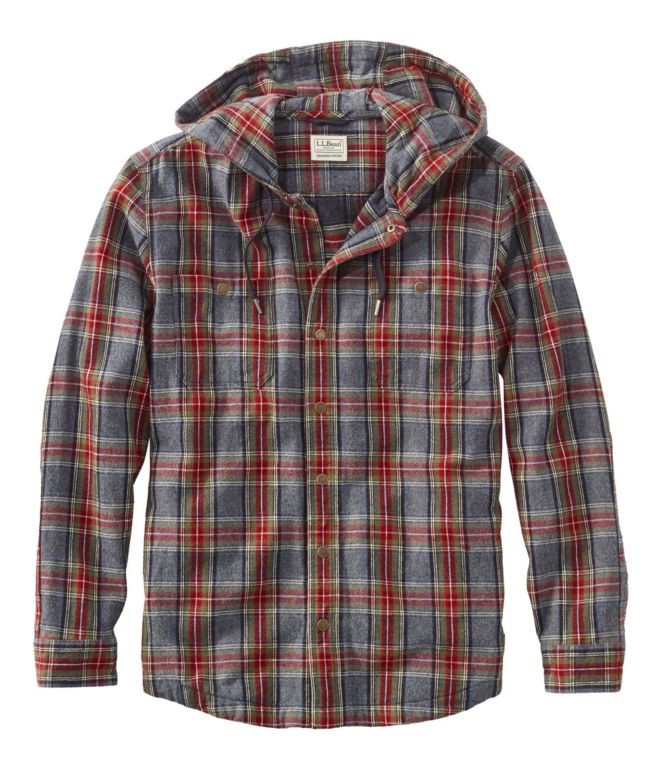 Men's Scotch Plaid Flannel Hooded Shirt, Slightly Fitted