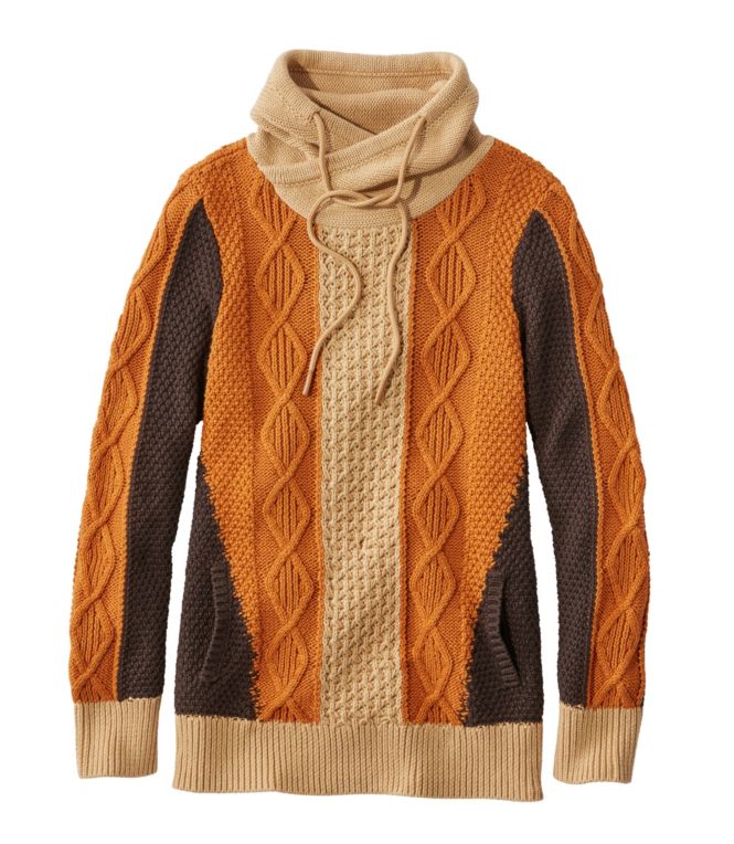 Women's Signature Cotton Funnelneck Sweater, Colorblock