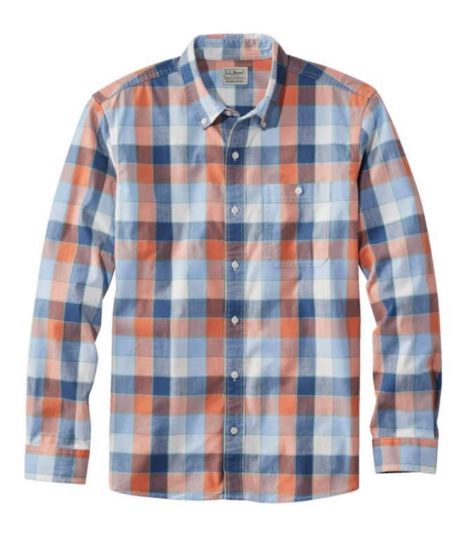Men's Comfort Stretch Chambray Shirt, Long-Sleeve, Slightly Fitted Untucked Fit, Plaid