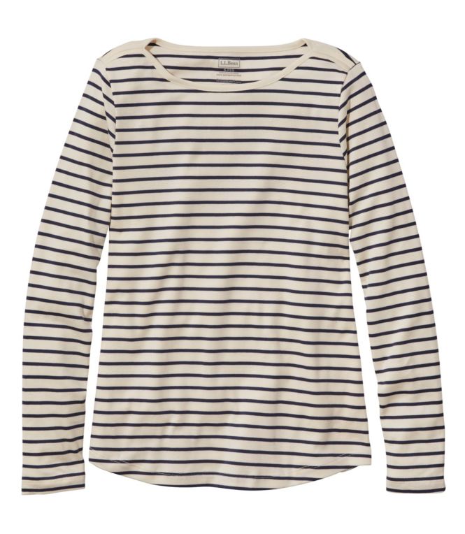Women's Pima Cotton Shaped Tee, Long-Sleeve Boatneck Stripe