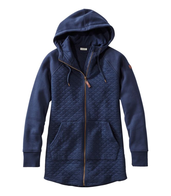Women's Quilted Sweatshirt, Full-Zip Hooded Long Jacket