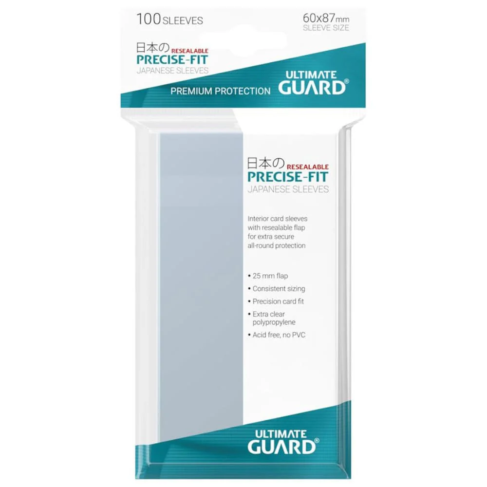 Ultimate Guard Japanese Size Precise-Fit Resealable Sleeves 100 pieces transparent